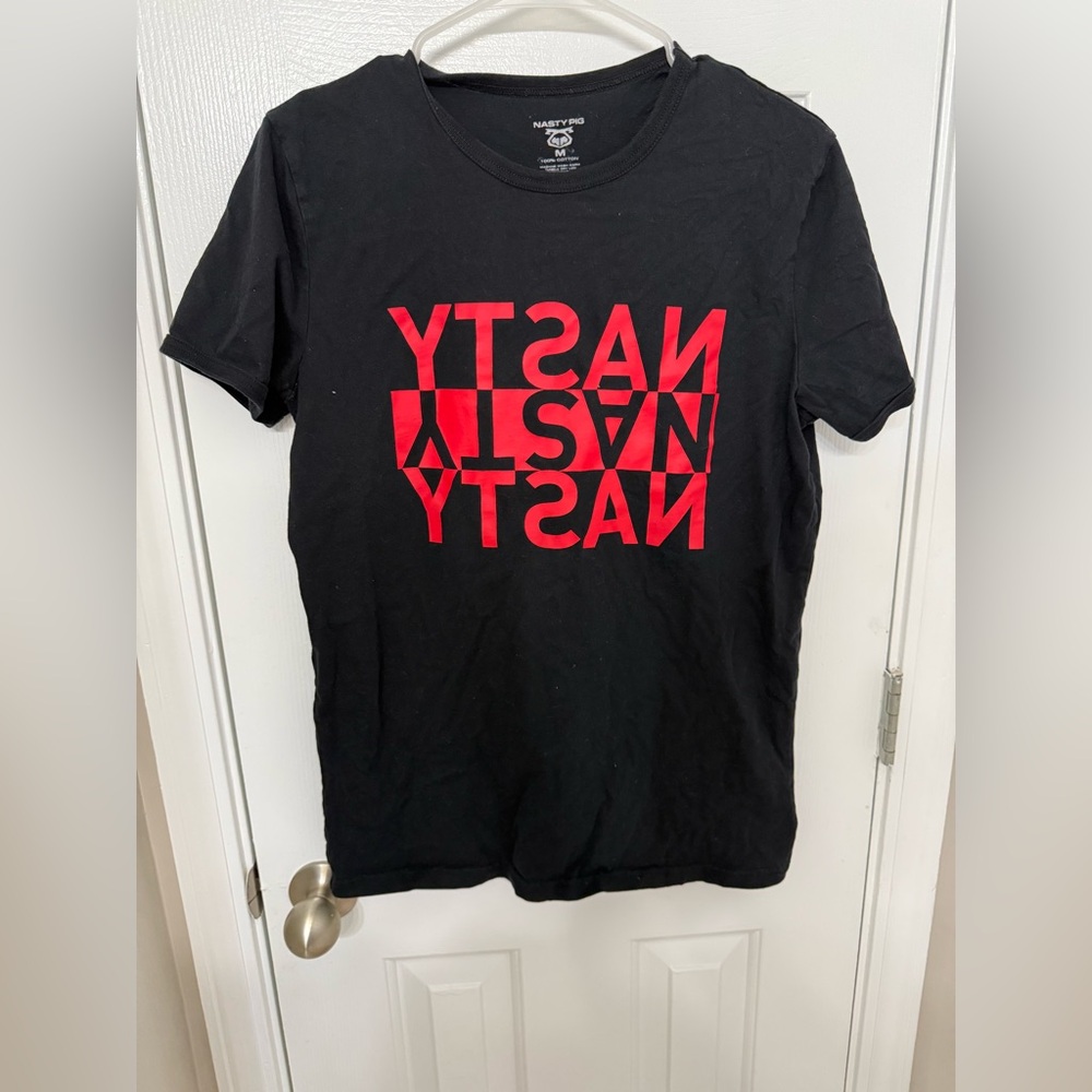 Nasty pig Black T-Shirt with Red Graphic